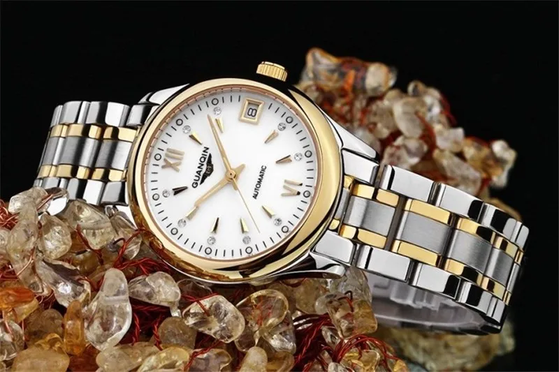 Womens Watches GUANQIN Date Luminous Rainstone Automatic Watch Waterproof Mechanical Watch Brand Luxury Stainless Steel Back (4)