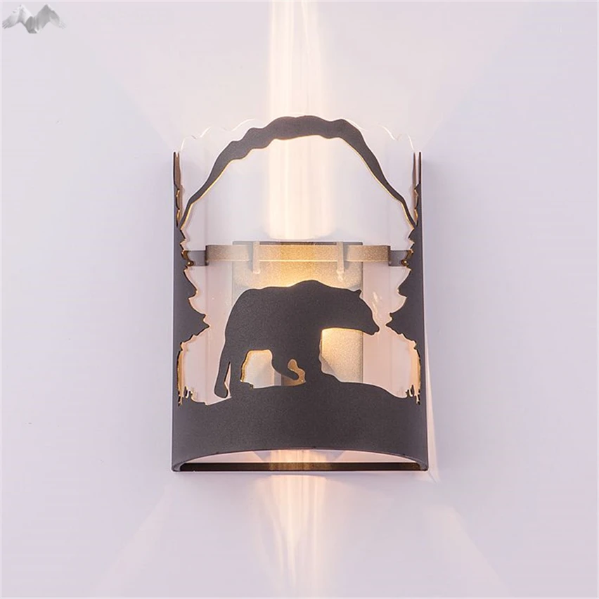 JW американская деревенская Медведь Лес стильные настенные светильники винтажные железные Настенные светильники для гостиной спальни прикроватное освещение украшения
