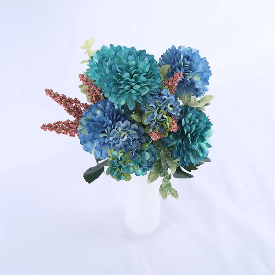 blue flowers Искусственные цветы из гортензии и шелка в форме белого одуванчика, аксессуары для украшения дома и свадьбы, искусственные цветы, букет - Цвет: blue flowers