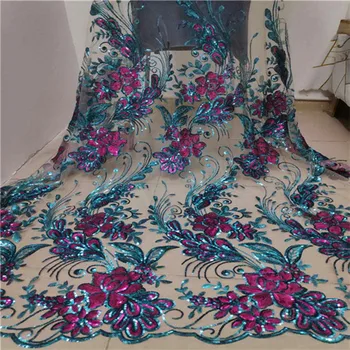 

African Net Sequins Laces 5yard Latest Nigerian Laces 2019 Multicolor Sequin Fabric For Sewing Dress Tulle Lace Fabric h5