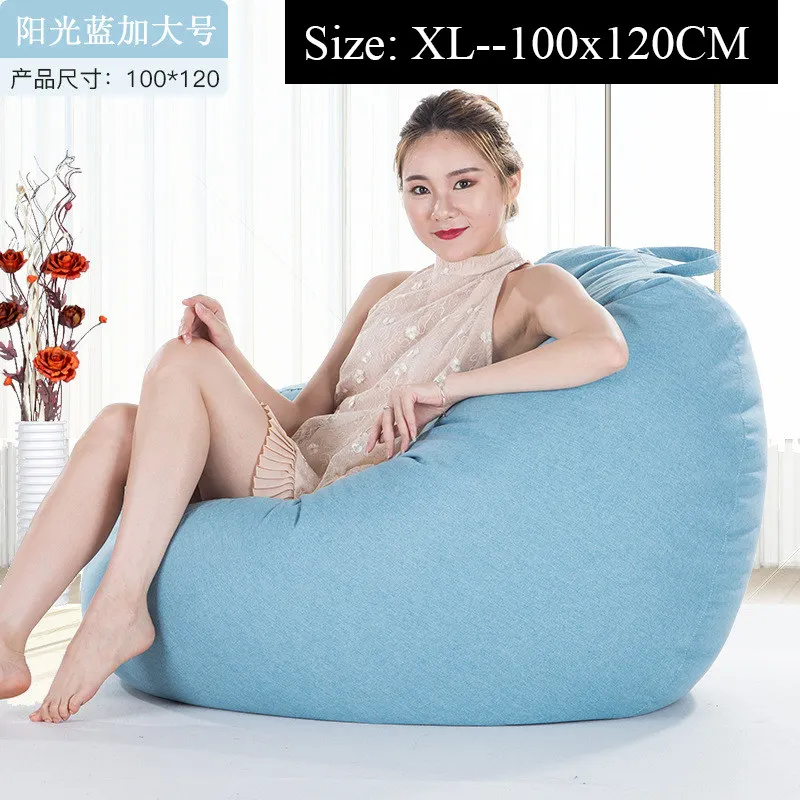 Большой маленький ленивый BeanBag чехлы для диванов стулья без наполнителя льняная ткань шезлонг кресло мешок пуф слоеного дивана татами гостиной - Цвет: XL--100x120CM