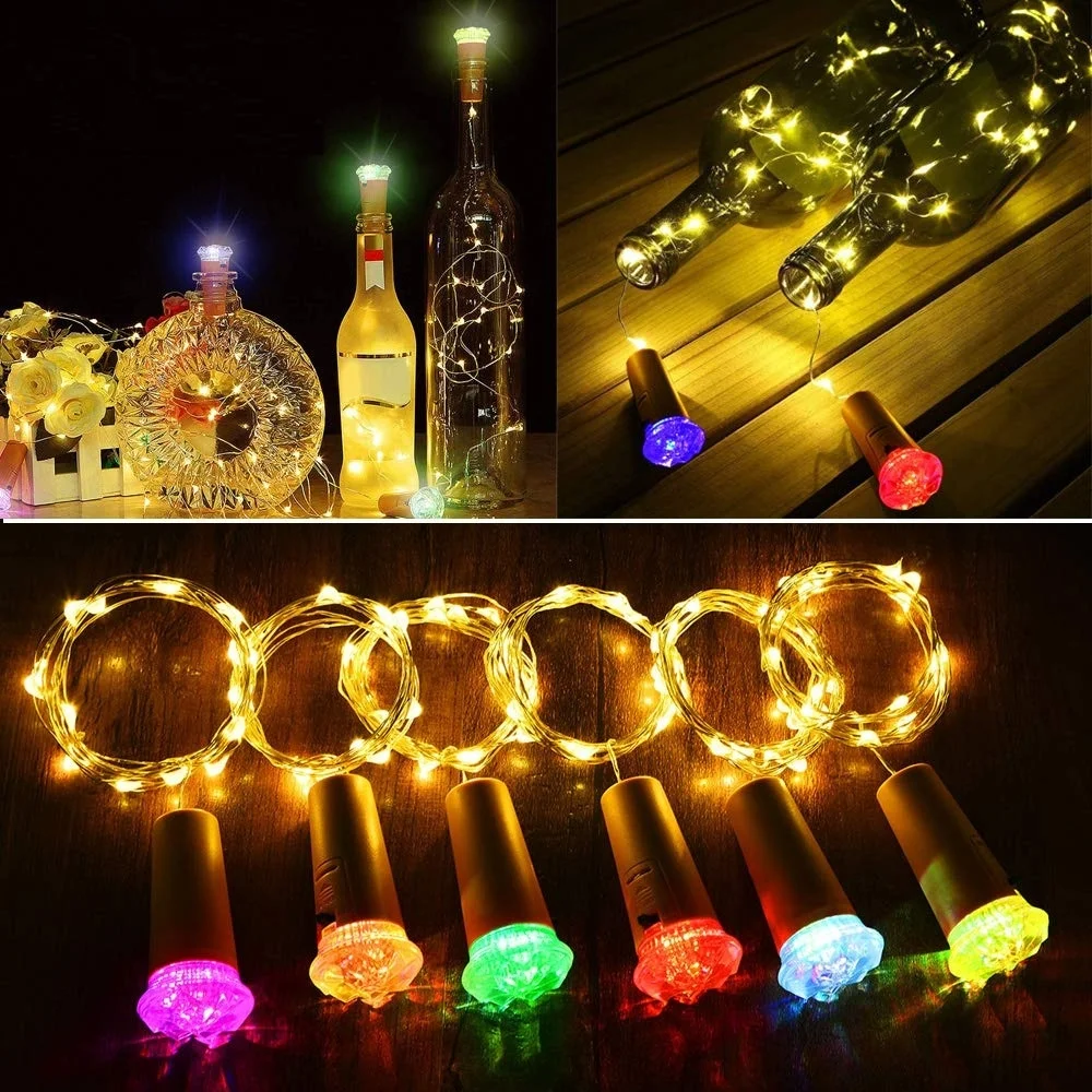 

7 Color Flashing Wine Bottle Lights, Premium String Lights, 15LED Battery Operated Cork Stopper Light Bottles DIY Mood Lights