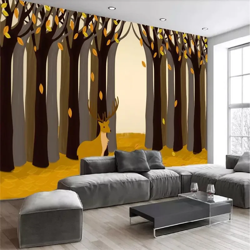 Custom 3d wallpaper abstract autumn forest cartoon animal living room bedroom room wall high-grade waterproof material Custom 3d wallpaper abstract autumn forest cartoon animal living room bedroom room wall high-grade waterproof material