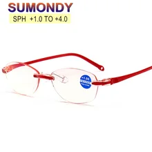 SUMONDY+ 1,0 до+ 4,0 анти Синие лучи очки для чтения женщин модные удобные анти-излучения без оправы очки при дальнозоркости UR02