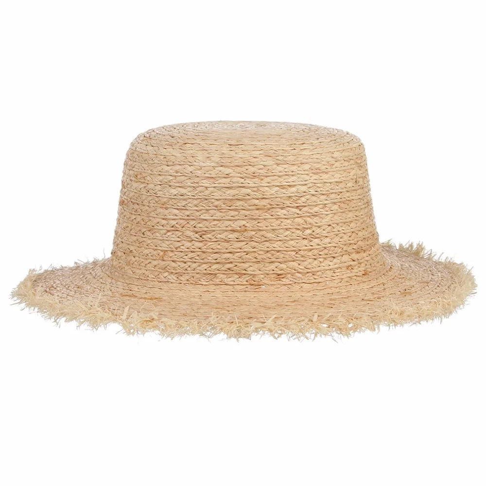 Vintage Solid Fringe Wide Brim Raffia Straw Hats Women Beach Hats Flat ...