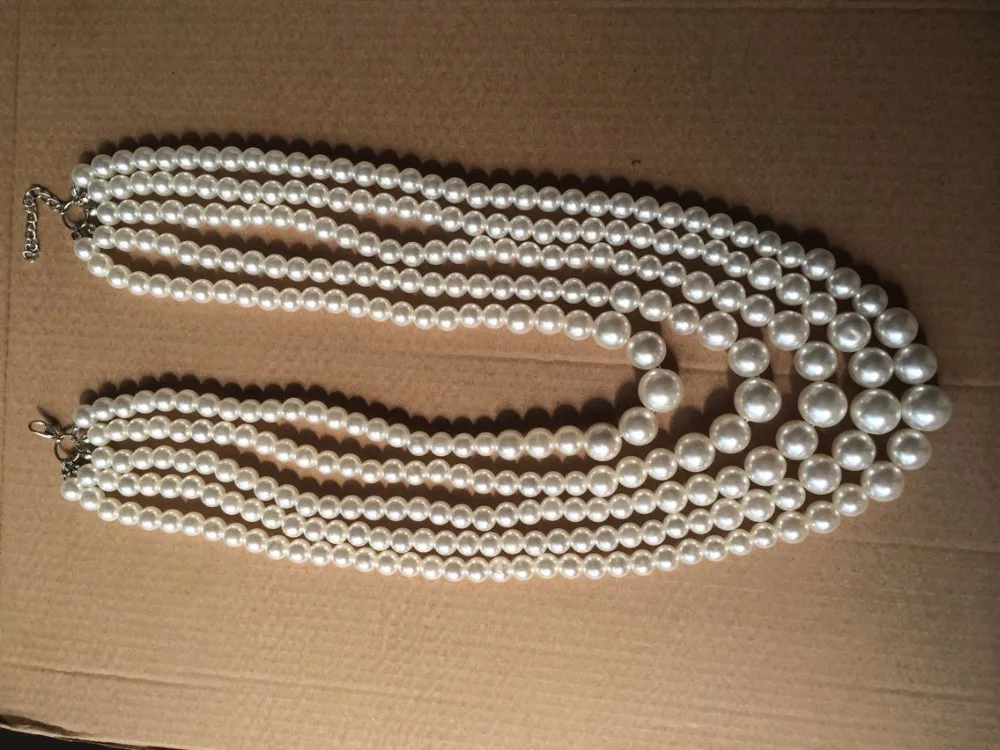 011Faux Big White Pearl Chunky Necklace  Pearl Multi Strand 5 Layers Choker Dressy Bib Necklace (6)