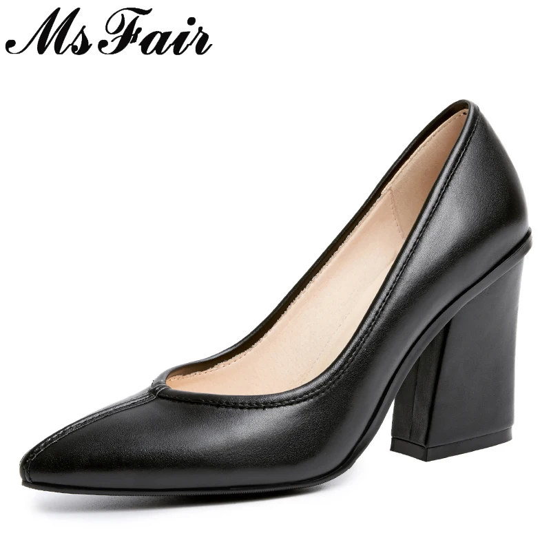 MSFAIR Pointed Toe High Heels Women Pumps Sexy Genuine Leather Square heel Pumps Women Shoes Zapatos Mujer High heel Pumps S MSFAIR Pointed Toe High Heels Women Pumps Sexy Genuine Leather Square heel Pumps Women Shoes Zapatos Mujer High heel Pumps S