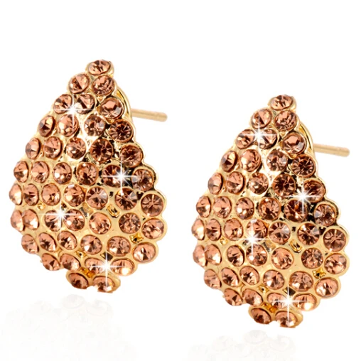 Hot Sale Golden Full Rhinestones Earrings Women Fashion Alloy Hypoallergenic ZG-0155 | Украшения и аксессуары