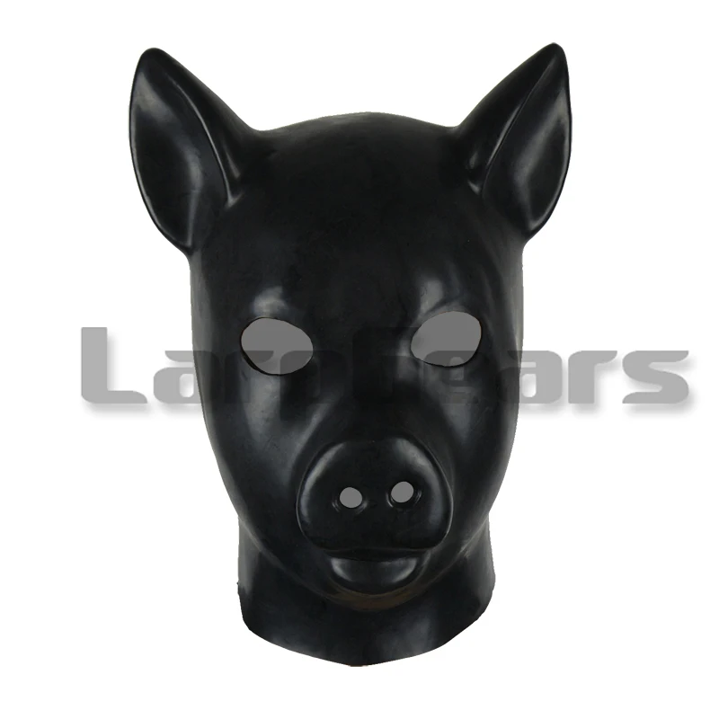 

Latex Rubber Black Gum Fetish Pig Hood Mask Full Head Animal Hood Fetish Latex Piggy Costumes