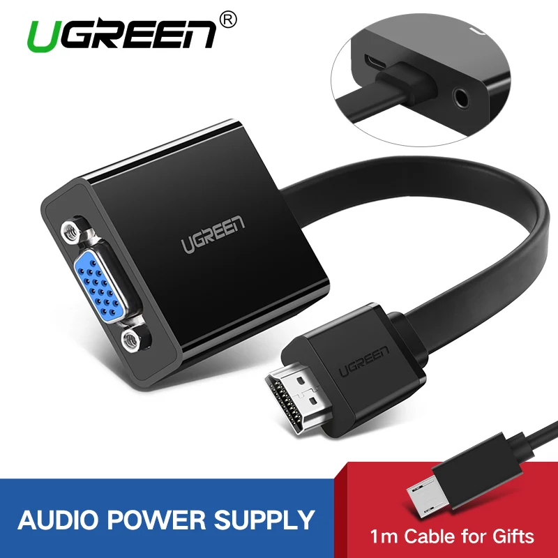  Ugreen Переходник HDMI VGA 1080P Цифро-аналоговый HDMI Аудио Кабель для Xbox 360 PS3 PS4 Pro Портативных ПК TV Box Монитор Проектор HDMI VGA Адаптер.    
