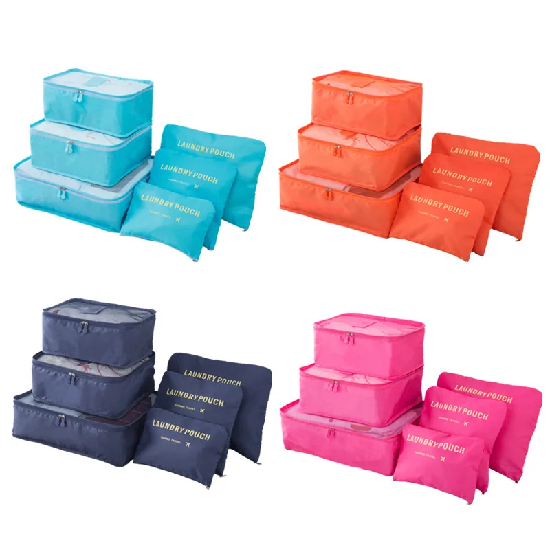 

6Pcs/Set Luggage Packing Organizer Set Nylon Packing Cube Travel Bag System Durable Unisex Clothing Sorting Organize