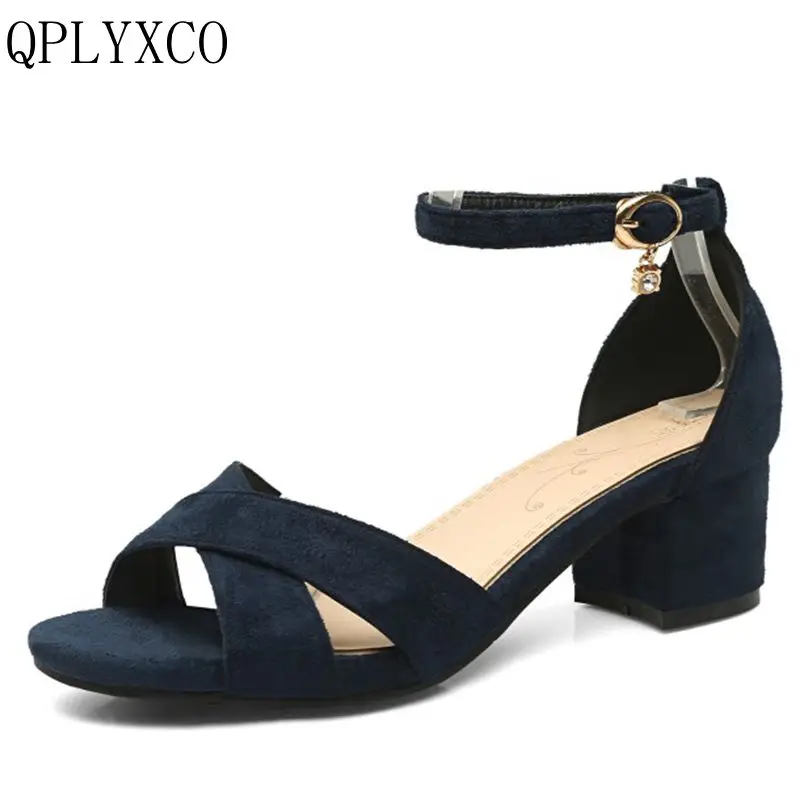 

QPLYXCO 2017 women Concise sandals shoes woman Buckle strap sandals heels footwear heeled shoes Big &Small size 31-47 P07