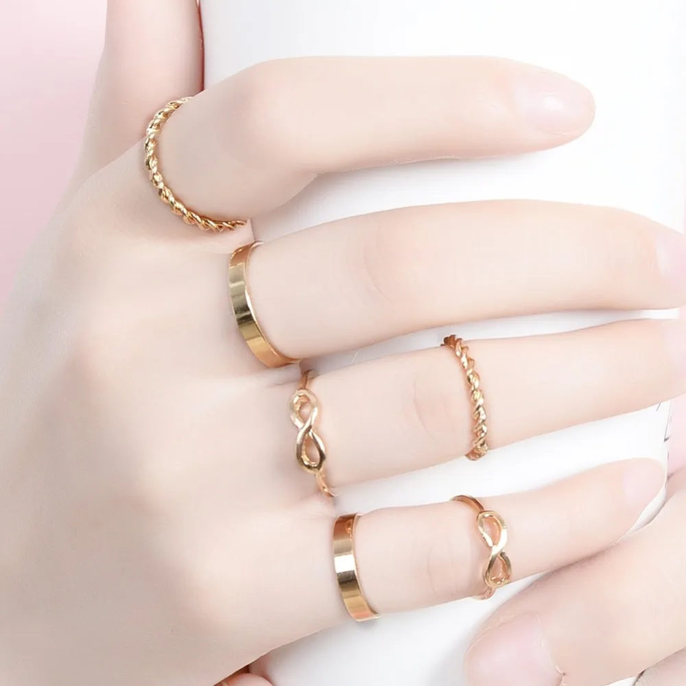 6pcs/set Fashion Simple Spiral 8 Shaped Finger Ring Set Women Party