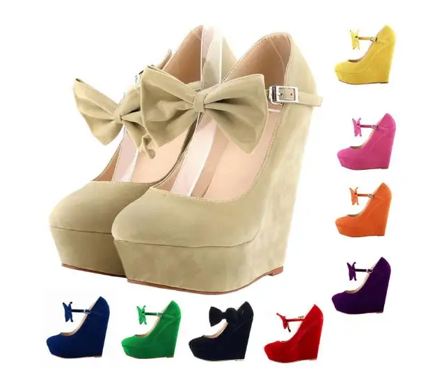 

Fashion Platform Round Toe Shallow Wadge Shoes Woman Buckle Strap in Butterfly Knot With High Heel Pumps Shoes Spring Sweet girl