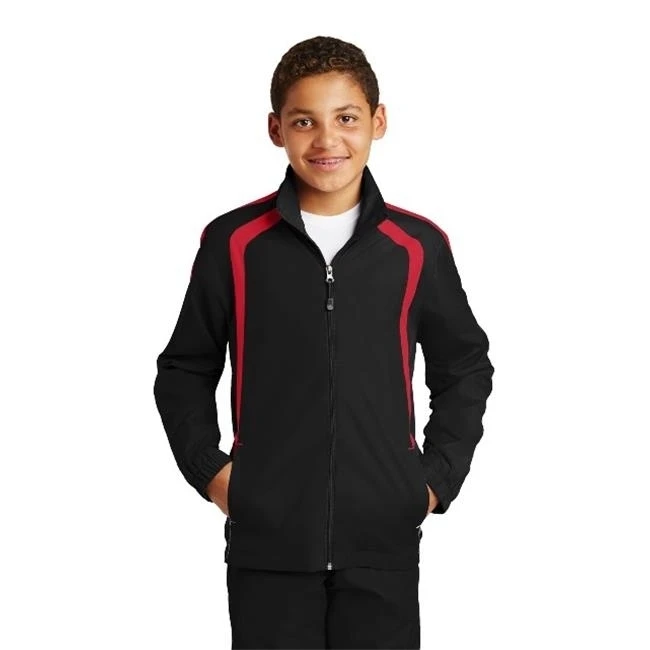 Sport-Tek YST60 Youth Colorblock Raglan Jacket Black & True Red - Extra Small