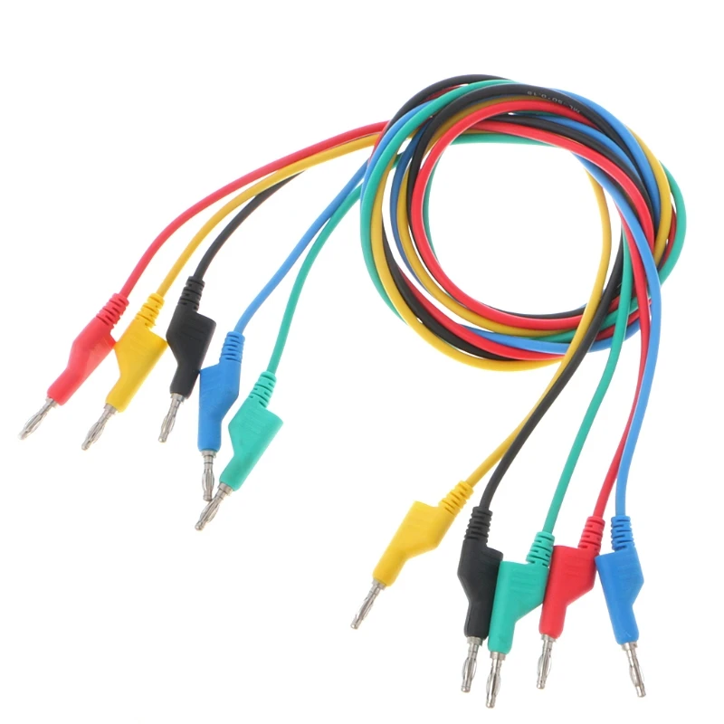 

OOTDTY 5 Pcs 4mm Dual Banana Plug Smooth Silicone Lead Test Cable For Multimeter 1m 5 Colors