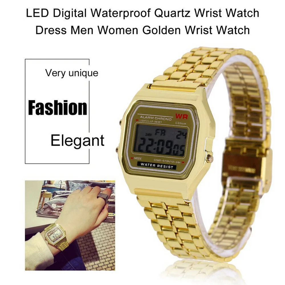 DISU Women Men Wristwatch LED Digital Waterproof Quartz Dress Golden sport watch relogio digital esportivo sports watches