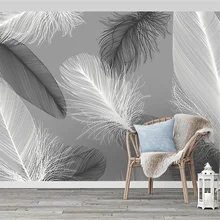 Скандинавский стиль черный и белый МУРАЛ, изображающий перо обои 3D абстрактное искусство гостиная спальня домашний декор обои Papel де Parede
