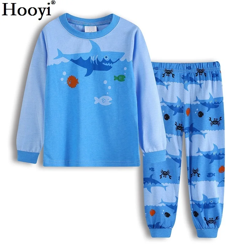 Dino Boys Sleepwear Suits 100% Cotton Long Children Clothes Sets Motor T-Shirts Pants 2-Pieces Sets Kid Pyjamas 2 3 4 5 6 7 Year pajama sets cheap Sleepwear & Robes