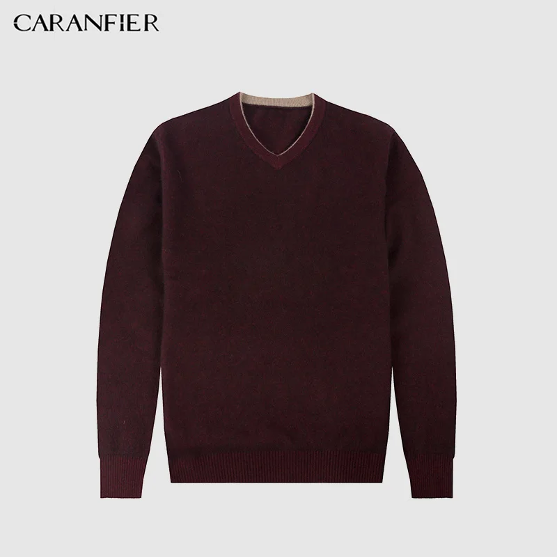 CARANFIER 100% Полный шерстяной Теплый утепленный свитер мужской пуловер с v-образным вырезом и длинным рукавом мужской деловой модный Свободный