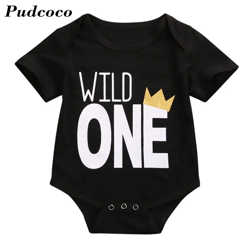 

Kids One Year Gift Summer Black Short Sleeve Cute Baby Clothes Boys Girls Toddler Romper Jumpsuit Outfits 18-24M