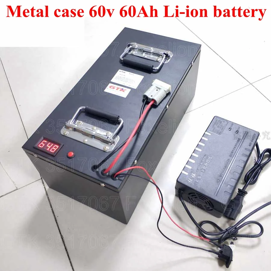 

Metal case 60v 60Ah lithium battery li-ion High power BMS Not lead acid for RV EV motor elecrtric bike 3000w + 10A charger