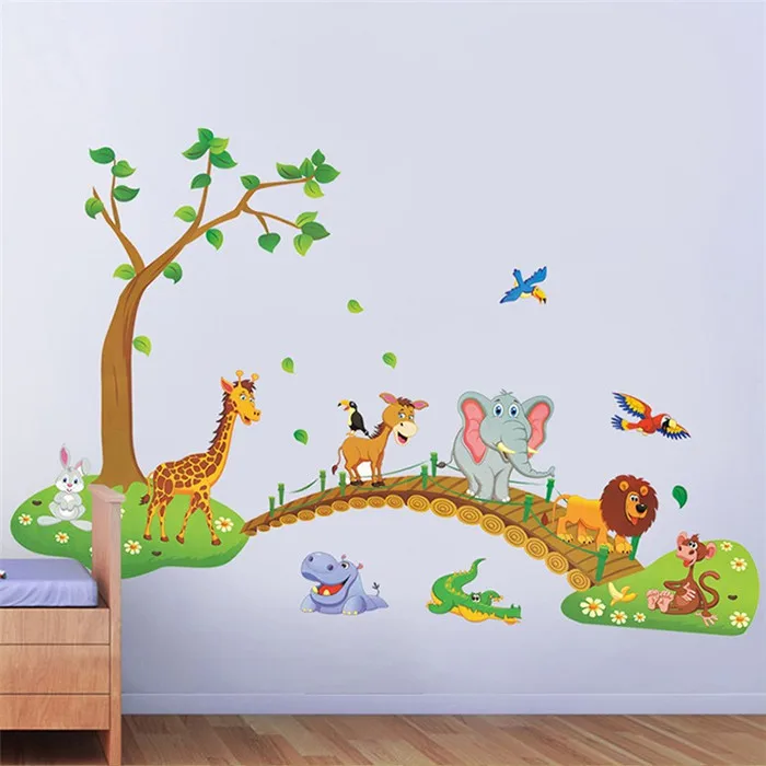 Jungle Hewan Jembatan besar Vinyl Wall Stiker  Anak Bedroom 