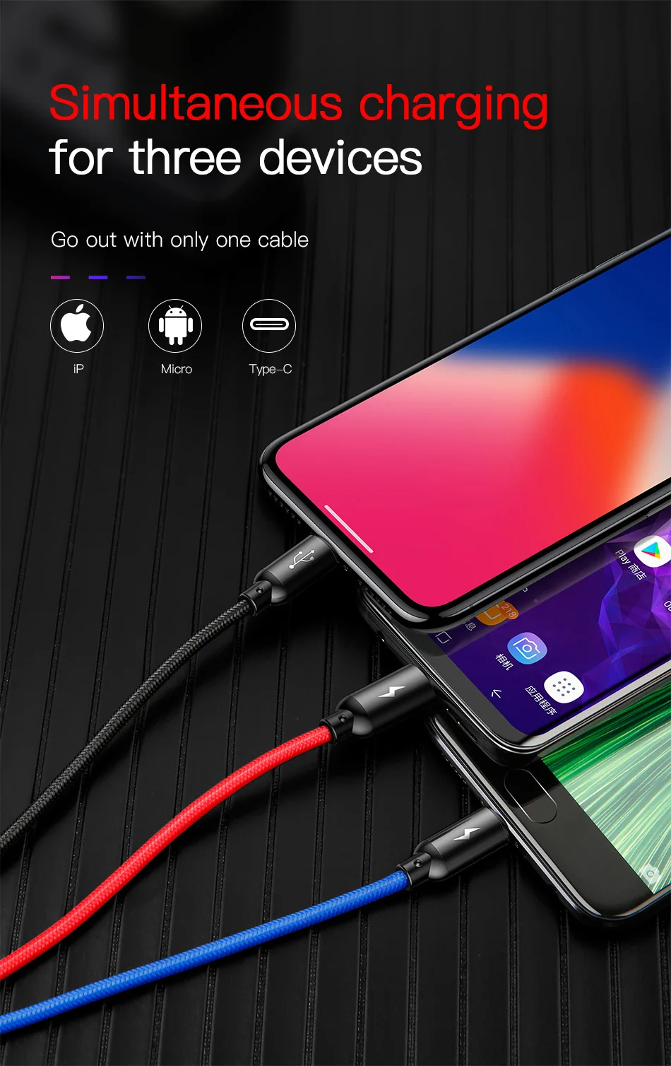 Baseus 3 in 1 USB Cable Sri Lanka or Multi Fast Charging Cable USB Type