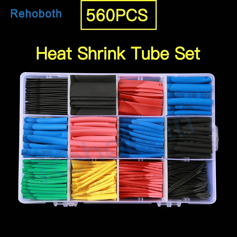 

560 Pcs Set Polyolefin Shrinking Assorted Heat Shrink Tube Wire Cable Insulated Sleeving Tubing Set Wiring Accessories