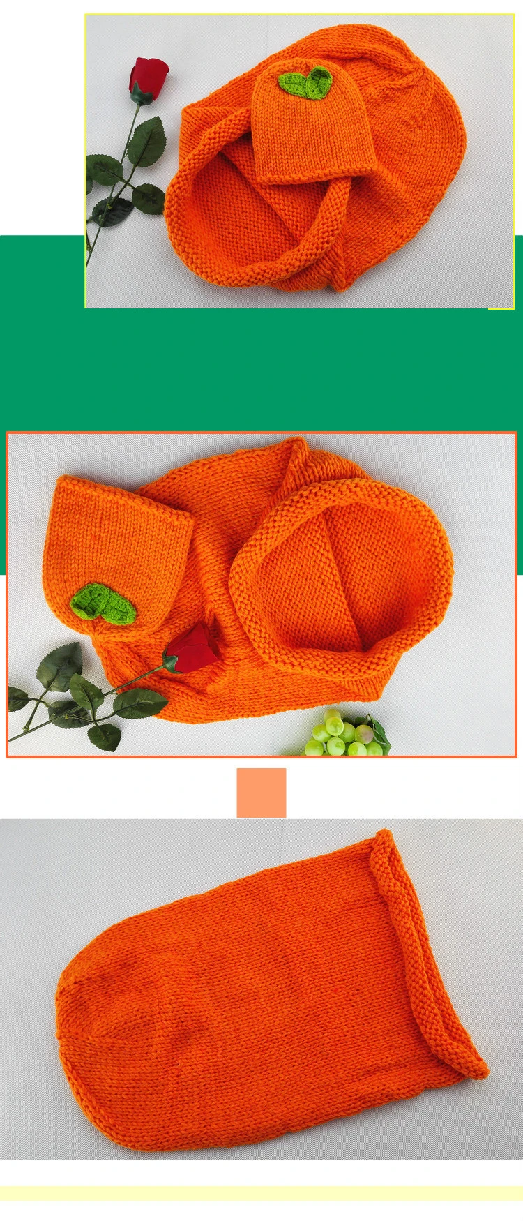 Bolsa de Dormir Recém-nascido Laranja Tomate Girassol Foto Adereços Infantil Algodão Quente Handmake Malha Manual Camisola Presente Lembrança Sol 15 girassol foto adereços infantil algodão quente handmake