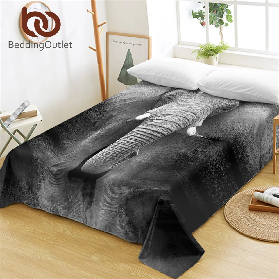 

BeddingOutlet Elephant Bed Sheets 3D Printed Flat Sheet Photography Bed Linen Adults Black and White Bedspreads Queen