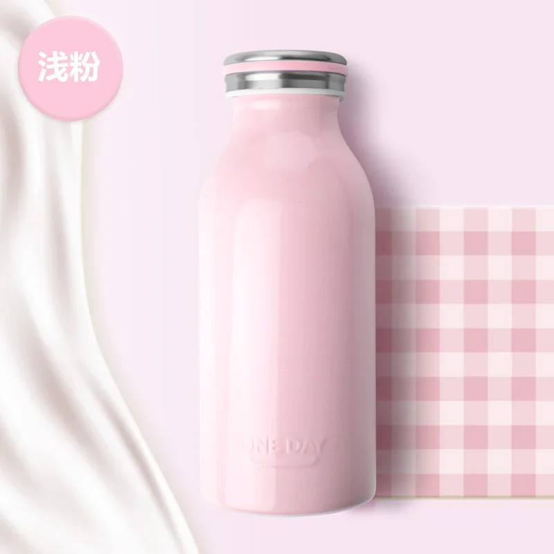 Мини 350 мл Термос из нержавеющей стали, бутылка для молока, Вакуумная бутылка для девочек, термосы для женщин, термобутылка для молока - Цвет: Розовый