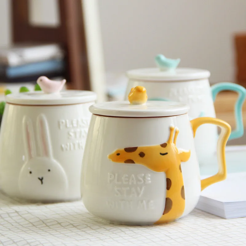 Cute 3D Relief Cartoon Animal Ceramic Coffee Mugs Milk Mug Colorful Tea Cup Travel or Home Drinking Accessories 400Ml | Дом и сад