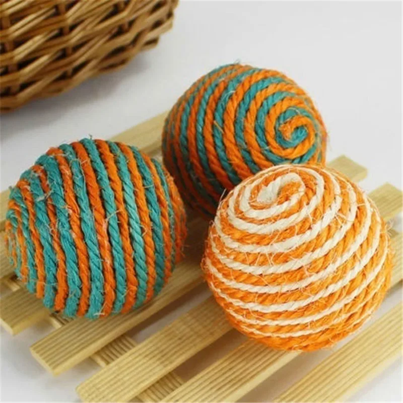 1 pc Cat Kitten Dog Pet Sisal Rope Ball Toy Woven Ball Teaser Play