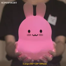 Мультфильм кролик светодиодный Ночной светильник сенсорный Сенсор 9 Цвета USB Батарея приведенный в действие силиконовые Ночники для Для детей подарок для ребенка