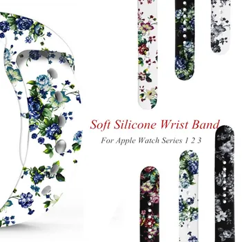 

Color Print Flower Soft Silicone Strap For Apple Watch Band i-Watch Series1 2 3 Bracelet Rubber Replace Wrist Watch Band 38 42mm