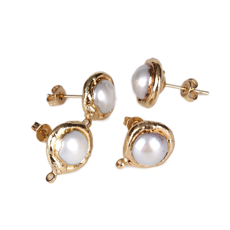 

natural off white freshwater pearl brutal thick gold frame stick 1 loop buckle stud for dangle drop earring jewelry making