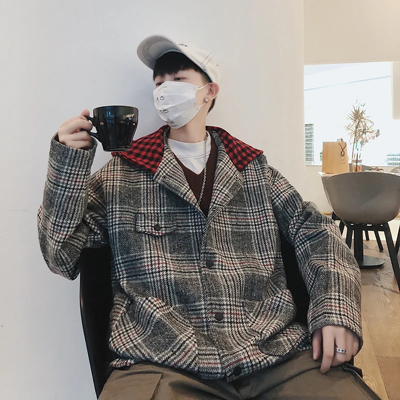 2018 Japanese Men's Streetwear Brand Jacket Fashion Coats Woolen Blends Loose Grey/red/green Color Windbreaker Big Size M-5XL 2018 Japanese Men's Streetwear Brand Jacket Fashion Coats Woolen Blends Loose Grey/red/green Color Windbreaker Big Size M-5XL