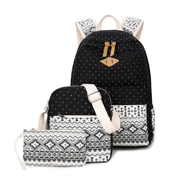 

M001 Backpacking Backpack Set Canvas Printing Backpack Women Cute Lightweight Bookbags Middle High School Bags for Teenage Girls