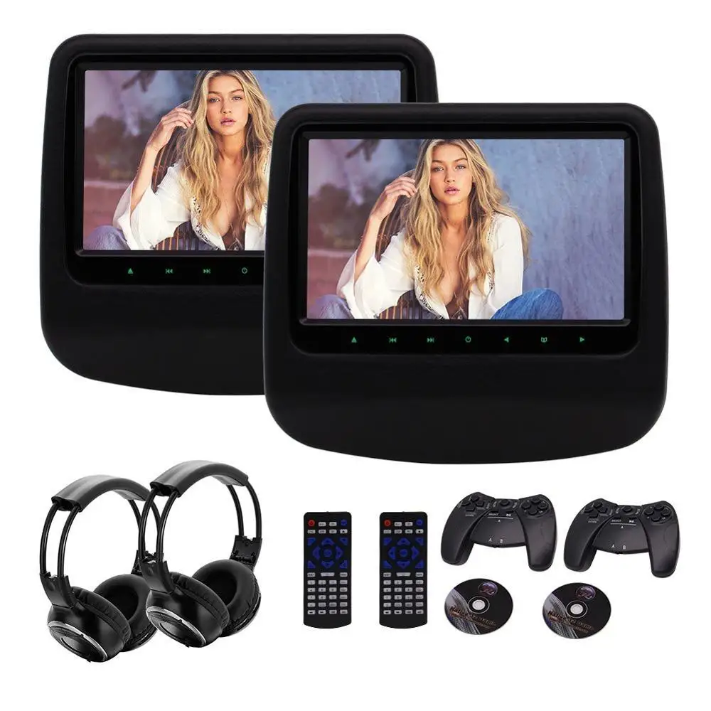 

Wireless IR Headphones Dual 9" Car PC Headrest DVD CD Player Support TV USB SD 32G Bits Games Built-in speaker Remote Control