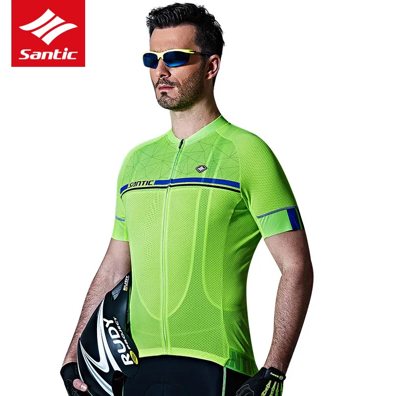 Best Santic Men Cycling Jersey Short Sleeve Pro Fit Breathable Fast Dry UV proof Antislip Sleeve Cuff Road Bike MTB Short Sleeve 2019