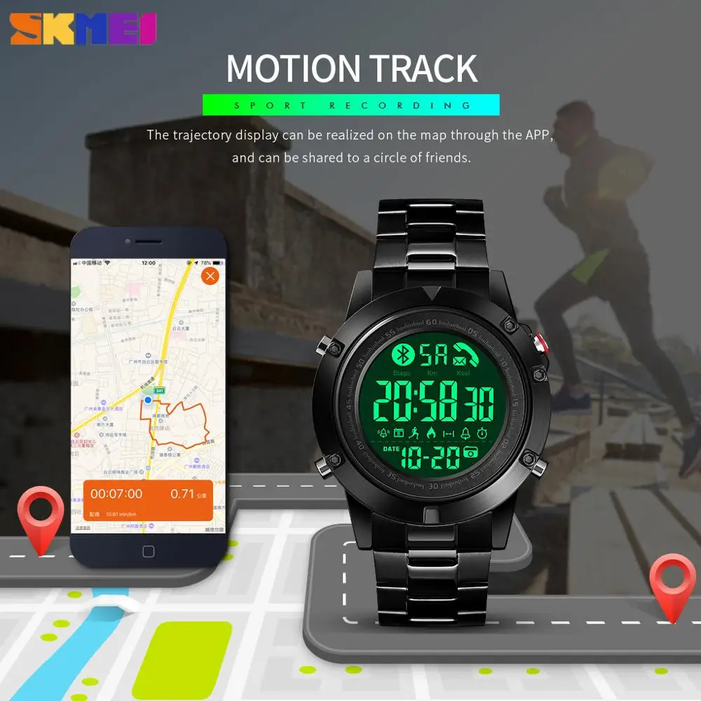 SKMEI Smart Bluetooth Men's Watch Pedometer Calorie Fitness Clock Digital Heart Rate Sleep Wristwatch Monitor reloj inteligente