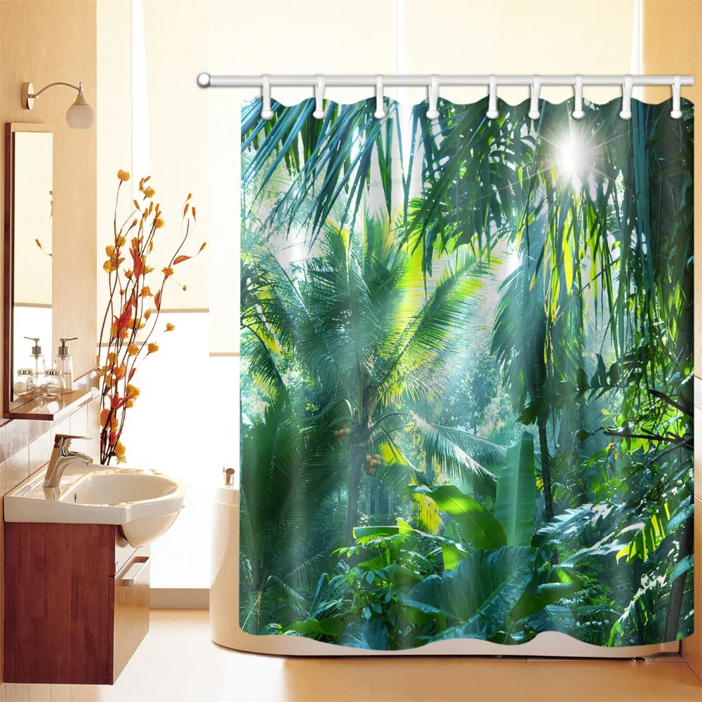 LB тропический лес растение занавеска для душа с ковриком набор зеленые банановые листья Ванная комната Водонепроницаемый полиэстер ткань для ванной Декор