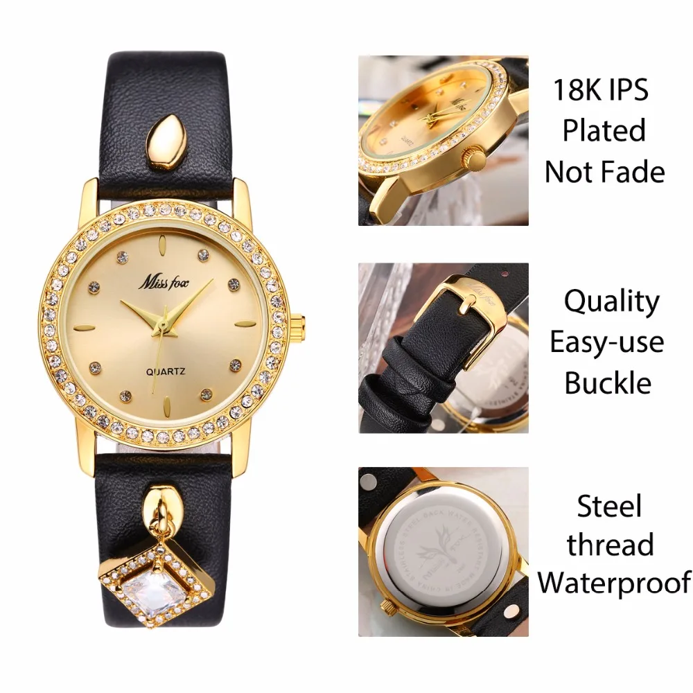 Reloj Mujer Missfox синий дамы золотые часы Для женщин Повседневное кварцевые квадратный