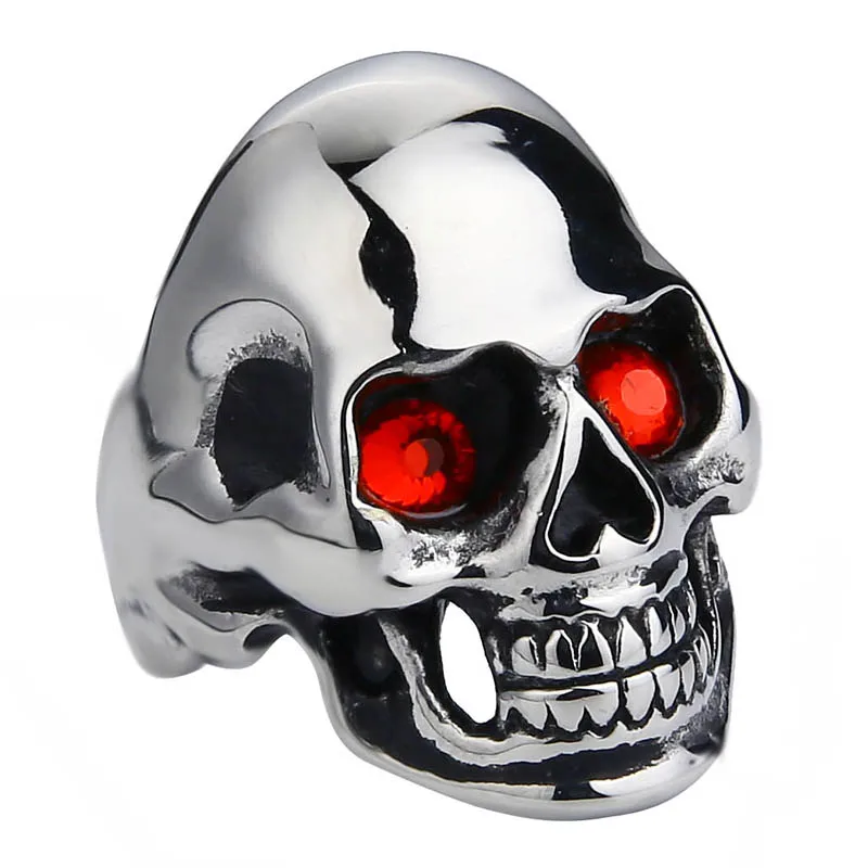 Men's Solid Skull Ring Gothic Punk Biker Rider Red/Blue Eyes Ring Vintage Stainless Steel Skeleton Finger Band Rings Men Jewelry