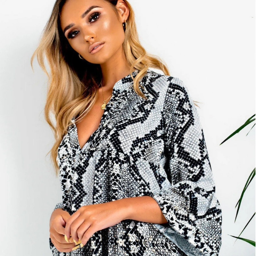 2019 для женщин леопардовое платье кожи животных узор Chic с длинным рукавом Винтаж