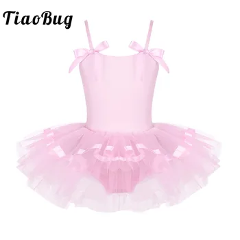 

TiaoBug Kids Girls Spaghetti Straps Ballet Tutu Dress with Bow-ties Gymnastics Leotard Ballet Dance Leotards Dress Stage Costume