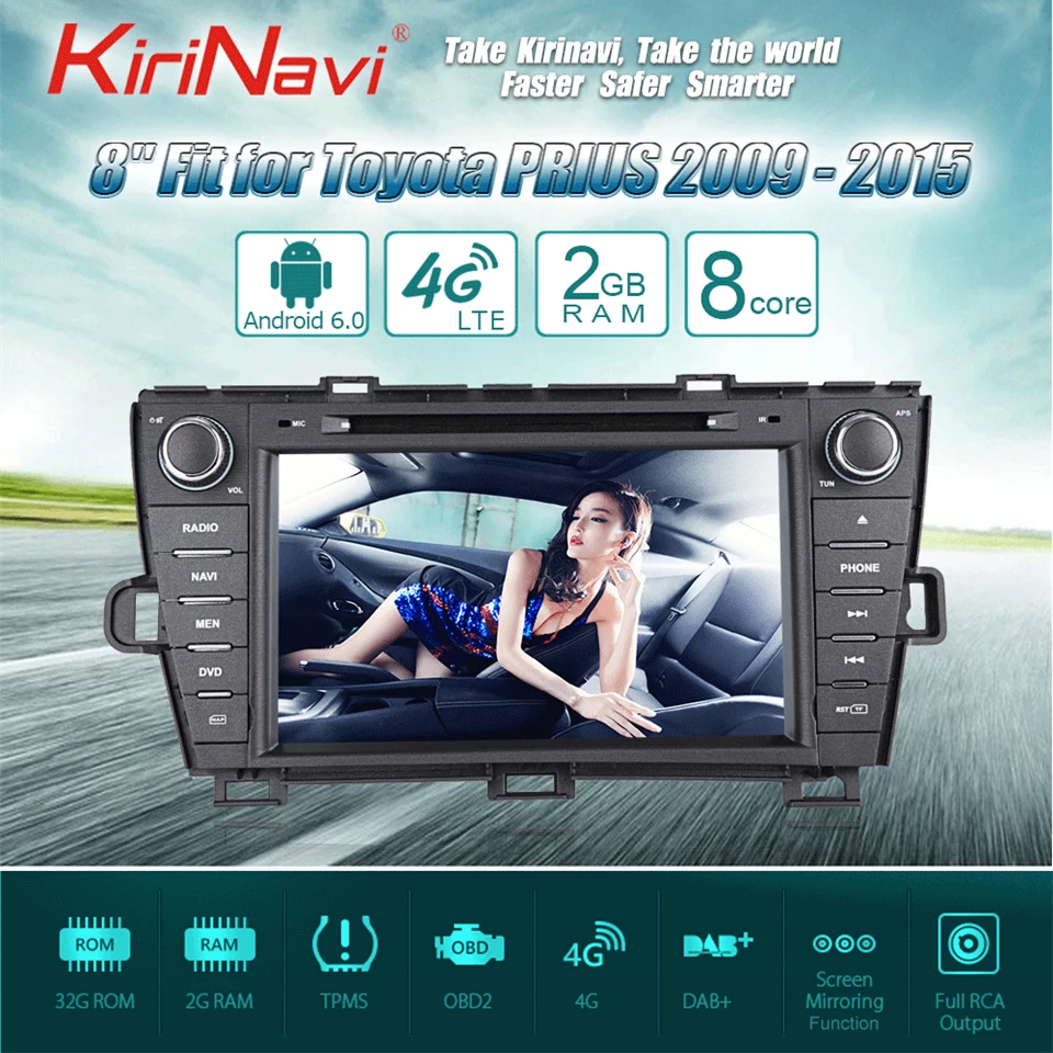 KiriNavi Octa core 4G пусть android 7 сенсорный экран автомобильный dvd для Toyota Prius bluetooth видео 4k-2015 поддержка 4G 2009