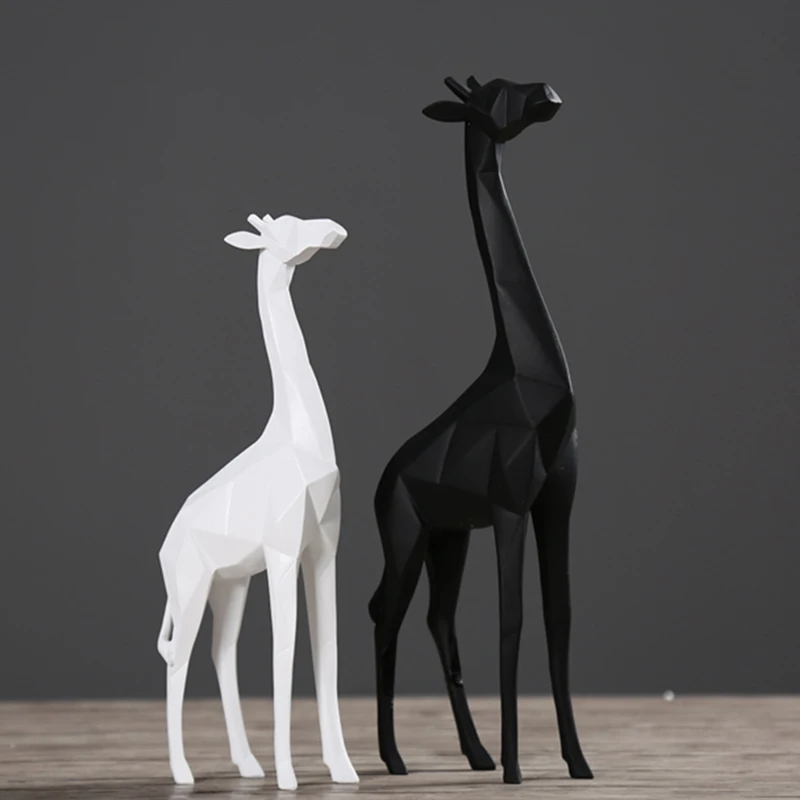 Скандинавские творческие мягкие изделия из смолы черно-белые оригами пара Жираф смолы украшения фигурки и миниатюрные домашний декор
