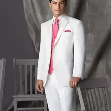 Новое поступление, две кнопки, белый смокинг с лацканами с острыми углами, мужские свадебные блейзеры, костюмы для выпускного(пиджак+ брюки+ жилет+ галстук